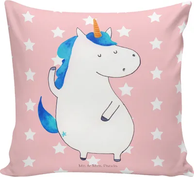 Produktbild von Mr. & Mrs. Panda Sofa Kissen Einhorn Mann - Rot Pastell - Geschenk, Unicorn, Einhörner, Freundin, Party, Dekokissen, Kuschel, kuschelkissen 40x40, Sofakissen, Familie