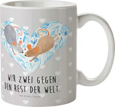 Produktbild von Mr. & Mrs. Panda Pott Mäuse Herz - Grau Pastell - Geschenk, für Immer, Trinklernbecher, Kinderbecher, Love, Camping Tasse, Freundin, Maus, Plastikbecher, Liebesspruch
