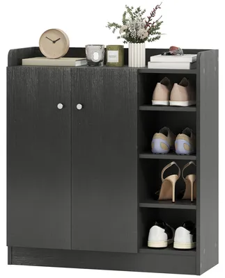 Produktbild von Schuhschrank mit 2 Tš¹ren, schmales Schuhregal mit verstellbaren Einlegeb?den fš¹r 12 Paar Schuhe, 83 x 30 x 90 cm, Schwarz
