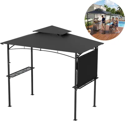 Image de TRMLBE Pavillon de jardin pour barbecue, gris. Pavillon de barbecue avec auvent latéral pratique, double toit ventilé, montage facile pour des soirées barbecue en plein air