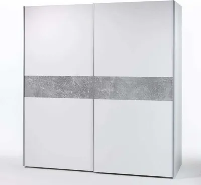 Produktbild von Schwebetürenschrank VICTOR 2 Kleiderschrank Schrank Schlafzimmer 170cm Weiß Bauchbinde Beton grau