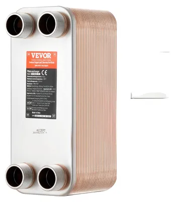 Productafbeelding van VEVOR warmtewisselaar met 50 platen, voorzien van 4x 1-1/4 inch MNPT-aansluitingen, gemaakt van roestvrij staal 316L