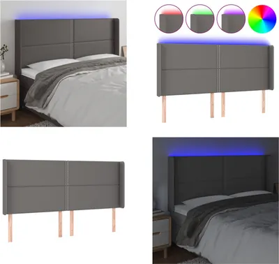 Produktbild von vidaXL LED Kopfteil Grau 203x16x118/128 cm Kunstleder - LED Kopfteil - LED Kopfteile - Kopfteil - Bett-Kopfteil