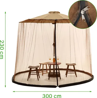 Image de (Marron, convient pour les parapluies de 7 à 10 pieds) Couverture moustiquaire pour parasol, Couverture moustiquaire pour parasol d'extérieur, Couverture d'écran pour parapluie Yard avec filet avec fermeture éclair