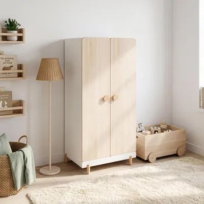 Produktbild von Kinderkleiderschrank 'Vaarentaa' 126 x 60 x 41 cm Weiß / Eicheoptik