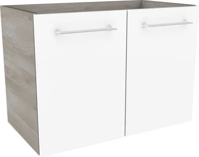 Produktbild von FACKELMANN Waschtischunterschrank LIMA / Badschrank mit Soft-Close-System / Maße (B x H x T): ca. 59 x 42 x 33 cm / hochwertiger Badezimmerschrank / Korpus: Braun / Front: Weiß Hochglanz