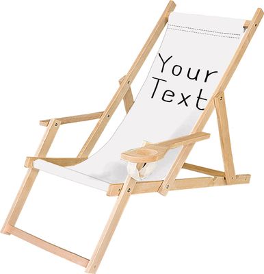 Holz Liegestuhl Klappbar Klappliegestuhl mit Armlehne und Getränkehalter Strandstuhl Motiv Bedrucken Weiß Dein Logo / Text [119]
