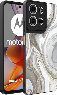Produktbild von Smartphonica Handytasche passend für Motorola Moto G75 mit Marmordruck - TPU Rückabdeckung Fall Marmor Design - Silber
