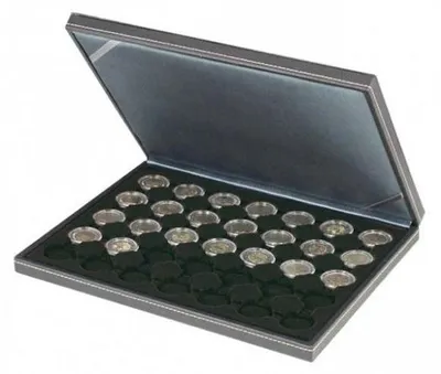 Produktbild von Lindner 2364-2530CE Münzkassette NERA M mit schwarzer Münzeinlage mit 35 runden Vertiefungen für Münzkapseln mit Außen-Ø 32 mm, z.B. für 2 Euro-Münzen in Münzkapseln