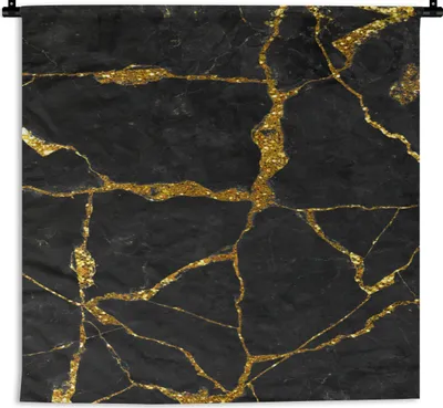 Produktbild von MuchoWow® Wandteppich Wandbehang Marmor - Gold - Schwarz - Marmoroptik - Glitter 60x60 cm Tapisserie Dekoration Wandtuch - Dekorationen - Wand Decke