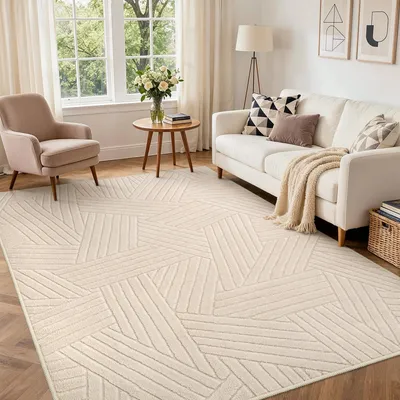Teppich 160x230 cm Beige, waschbar, 3D-Polyester