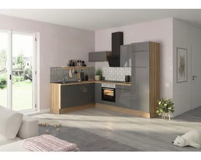Produktbild von Optifit Winkelküche ohne Geräte Linus984 270 cm anthrazit glänzend zerlegt Variante rechts KCLI 2720ROE-8+