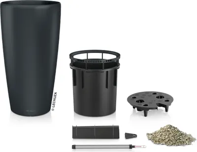 Produktbild von Pflanzvase Lechuza Rondo Premium Kunststoff matt Ø 40 cm H 75 cm basaltgrau inkl. Erdbewässerungsystem