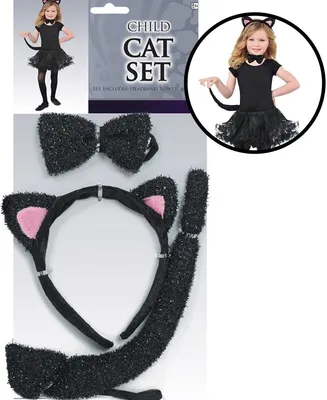 Katzen Kostüm Zubehör-Set schwarz Haarreif Schwanz & Fliege für Kinder Fasching Karneval Mottoparty Tier Tierkostüm Kinderfasching Kindergeburtstag