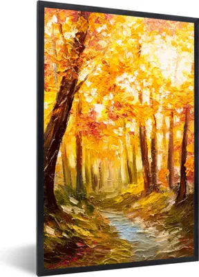Produktbild von MuchoWow® Gerahmtes Poster Gemälde - Herbst - Wald - Ölgemälde 20x30 cm - Poster mit Schwarzem Bilderrahmen Wandposter Rahmen Foto Bilder - Drucken - Bilder Poster im Rahmen