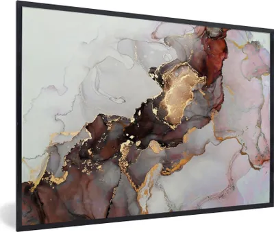 Produktbild von MuchoWow® Gerahmtes Poster Rot - Marmor - Gold 90x60 cm - Poster mit Schwarzem Bilderrahmen Wandposter Rahmen Foto Bilder - Fotorahmen - Foto-Plakat