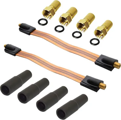 Produktbild von 2x PremiumX Fensterdurchführung Flachkabel Fenster und Türen Slim 26 cm vergoldet mit 4 F-Stecker Gummitülle