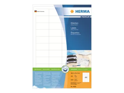 Obrázek produktu pro HERMA Premium - papír - matný - permanentní samolepicí - bílý - 48,3 x 25,4 mm 8800 štítků (200 listů x 44)