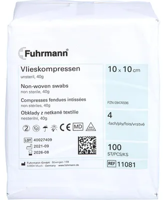 Produktbild von Vlieskompressen 10x10cm 4-lagig 40g unsteril, 100 St KOM