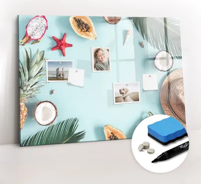 Produktbild von Magnetpinnwand Memoboard - Zubehörsatz - Schwarzer Marker + Schwamm + Magnete - 100 x 70 cm - Sommerkomposition