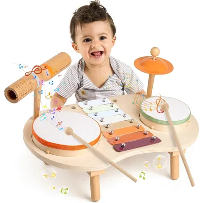 Produktbild von Musikspielzeuge, Spielzeug von Holz Percussion Schlagzeug, Schlagzeug-Set für Kleinkinder ab 3 Jahren, für Vorschule, pädagogische Musik