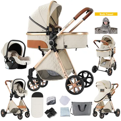 Produktbild von SDBABY Kombikinderwagen 3 in 1, faltbar, Kunstleder, Zubehör-Set