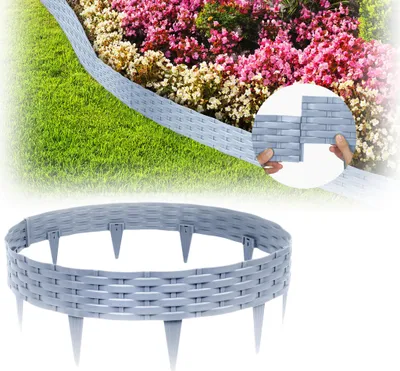 Obrázek produktu pro XINZI Okraj trávníku, ohraničení záhonů, zahradní palisáda v ratanovém vzhledu, flexibilní ohraničení záhonů pro zahradu, plast, 20 prvků po 100 cm, šedá (20 m)