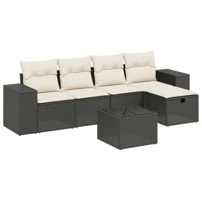 Produktbild von vidaXL 6-tlg. Garten-Sofagarnitur mit Kissen Schwarz Poly Rattan