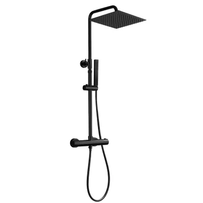 Obrázek produktu pro Termostatická sprchová souprava JOHO z nerezové oceli Sprchový systém s termostatickou baterií XL horní sprcha Matná černá 25x25cm