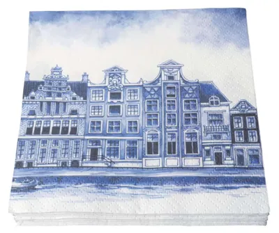 Heinen Delfts Blauw – Servietten Grachtenhäuser – Bild 1
