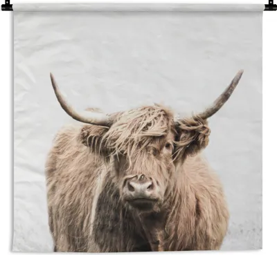 Produktbild von MuchoWow® Wandteppich Wandbehang Porträt Schottischer Highlander - Tiere 150x150 cm Tapisserie Dekoration Wandtuch - Wohnaccessoires - Modernes