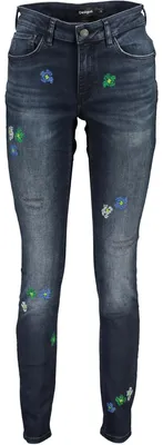 Produktbild von Damen Slim Fit Jeans Blau - Vintage Look mit Stickerei und Logo, Größe: 36 Farbe: Blu