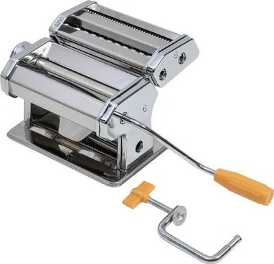 Produktbild von Verchromte Nudelmaschine mit 3 verschiedenen Walzen – ideal zur Herstellung von Lasagne, Spaghetti und Bandnudeln – mit manuellem Kurbelantrieb für frische, selbstgemachte Pasta