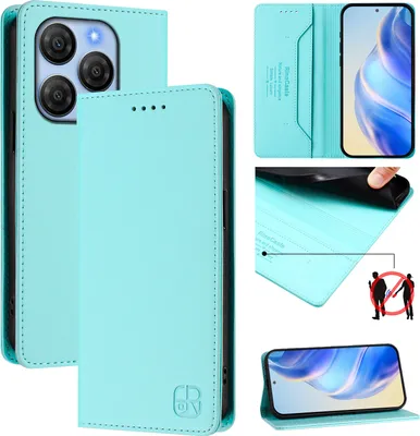 Obrázek produktu pro Kožené pouzdro pro Blackview Shark 9 5G, flipové pouzdro s přihrádkami na karty, peněženkou a stojánkem Tyrkysový