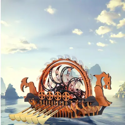 Image de 3D bateau-dragon puzzle en bois 229 pièces, modèle de bateau avec LED, jouets créatifs & décoration, cadeau pour les bricoleurs, maison & bureau, décoration pour étude