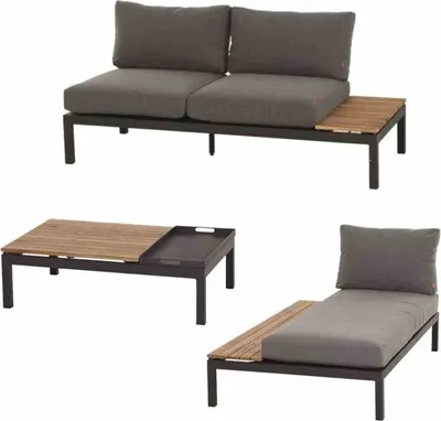 Produktbild von Siena Garden Lounge-Set Alvida Lounge - Sofa + Recamiere, 3 teilig in schwarz, aus Teakholz