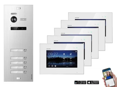 Produktbild von WLAN Video Türsprechanlage BALTER EVO 2-Draht BUS für 5-Familienhaus Silber Weiß