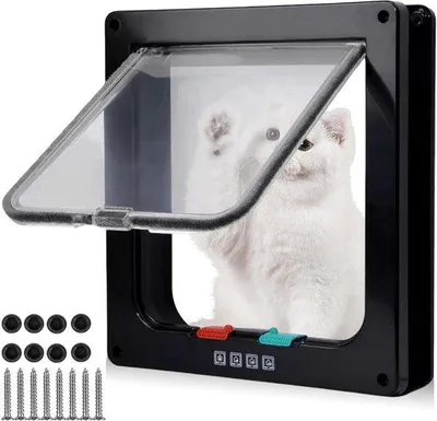 Immagine prodotto di Porta gatta 25 x 24 cm, porta gatta per interni ed esterni, chiusure di sicurezza, resistente alle intemperie, facile da installare su pareti e finestre