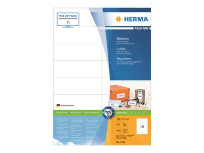 Image de Étiquettes HERMA Premium A4 blanches mates 105 x 37 mm, 1 600 pièces