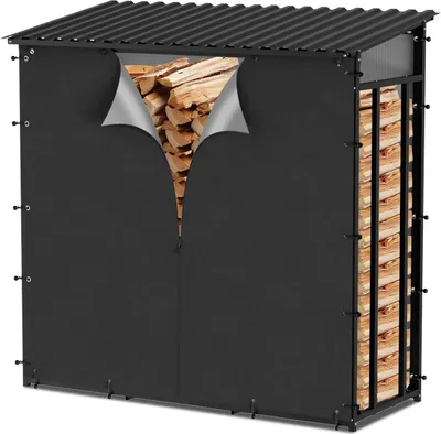 Produktbild von Eikuavons Kaminholzregal mit Dach 185 x 70 x 185 cm, belastbar bis 660 kg, Holzlager aus Metall mit Abdeckplane