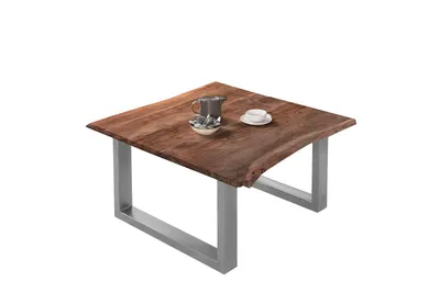 Produktbild von Couchtisch Baumkante massiv Akazie nussbaumfarben 80 x 80 cm silber BILLY
