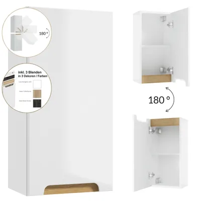 Produktbild von Badmöbel Hängeschrank drehbar um 180° SOFIA-107 in Hochglanz weiß lackiert, B/H/T: 30/60/22 cm