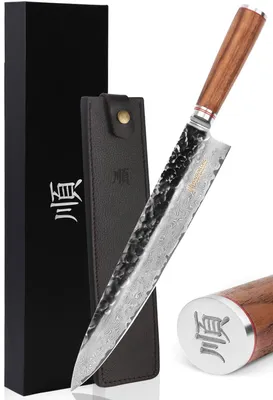 Image de Couteau de cuisine Damas de 30,5 cm avec manche ergonomique en bois