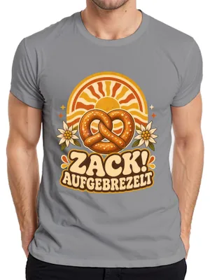 Produktbild von Zack! Aufgebrezelt Brezel Edelweiß Bayern Trachtenshirt Lederhose Herren T-Shirt, Grau, XL