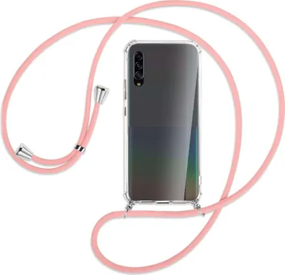 Produktbild von Handykette Backcover-Schutzhülle mit Band (Metall silberfarben) für Samsung Galaxy A90 5G - rosa