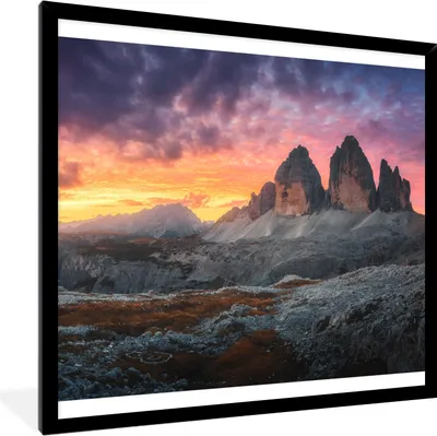 Produktbild von MuchoWow® Gerahmtes Poster Felsen - Berg - Sonnenuntergang - Landschaft 40x40 cm - Poster mit Schwarzem Bilderrahmen Wandposter Rahmen Foto Bilder - Mit Rahmen - Wanddekoration Schlafzimmer