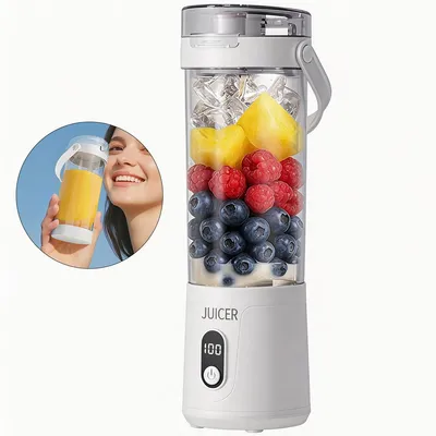 Produktbild von Tragbarer Mini Mixer USB, 600ml Smoothie Maker, 12 Klingen, wiederaufladbar, BPA-frei, für Smoothies, Saft & Proteinshake, 2400mAh Akku