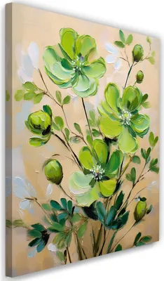 Produktbild von Leinwandbild Grün Gemalte Blume Pfingstrose 40x60 Feeby Grün bild für die wand bereit zum aufhängen
