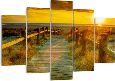 Produktbild von Bild auf Leinwand - Leinwandbild - Fußgängerbrücke Strand Urlaub Sonne - 150x100cm - Wand Bild - Wanddeko - Leinwanddruck - Bilder - Kunstdruck - Leinwand bilder - Wandkunst - EA150x100-2786