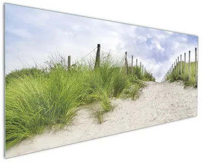 Produktbild von Wallario Küchenrückwand aus Glas, Größe: 125 x 50 cm, Motiv: Auf dem Weg zum Strand durch Dünen | Spritzschutz | abwischbar | pflegeleicht | in